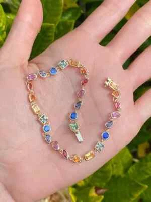 18k 多宝石镀金手链,五颜六色的宝石,充满活力的彩虹珠宝 — 第 1/4 张图片