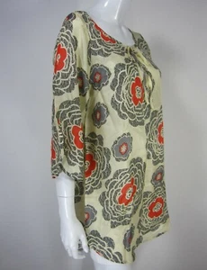 Glam 100% Silk 3/4 sleeve blouse top Scoop Neck Size L Large Print Floral  - Picture 1 of 9