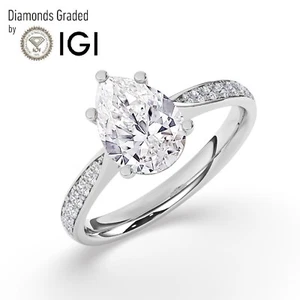 IGI, 1.50CT, Solitaire Lab-Grown Pear Diamond Engagement Ring,950 Platinum - Picture 1 of 24