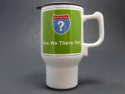 Taza de café de viaje divertida novedad Stir Interstate "Are We There Yet" taza de té FS Foto 1 de 4