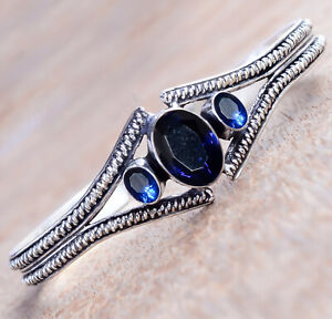 Blue Tanzanite Cut Gemstone Bracelet 925 Sterling Silver Bangle Woman's Jewelry