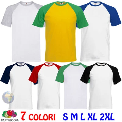 T-shirt BASEBALL Uomo FRUIT OF THE LOOM Maglia MANICHE CORTE Maglietta BICOLORE - Immagine 1 di 4