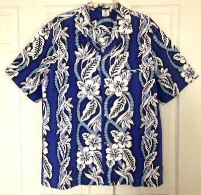 Camisa Royal Creations Hawaii Tropical Azul y Blanco con Bolsillo Talla XL Foto 1 de 4