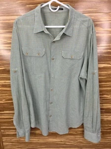 NAU Mens XXL Organic Cotton Button Front Long Sleeve Shirt Green Gold Plaid 2XL - Picture 1 of 6