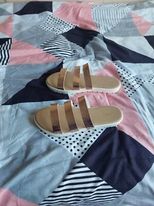 ladies slip on sandle shoes size 6 uk rose Gold straps - Picture 1 of 5