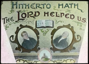 Antikes magisches Laternendia BISHER HAT UNS DER HERR GEHOLFEN UM 1890 RELIGIÖS - Bild 1 von 3