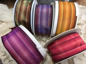 vintage stripe wire ombre acetate rayon 1.5" ribbon 1yd made in France - Picture 1 of 14