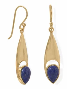 Lapislazuli Ohrringe 14 Karat vergoldet Sterlingsilber Marquise Form - Bild 1 von 1