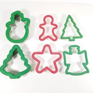 6 Wilton Comfort Grip Cookie Cutter Set Lot Christmas Snowman Tree Metal Plastic - Picture 1 of 4