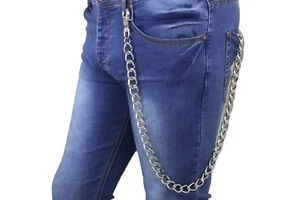 Men Silver Color Metal Extra Long Wallet Chain Heavy Biker Thick Links Strong - Picture 1 of 12