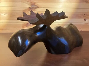 Hand Carved Wooden Moose Sculpture by Yoma LeBel Canadian Ebenisterie - Picture 1 of 11