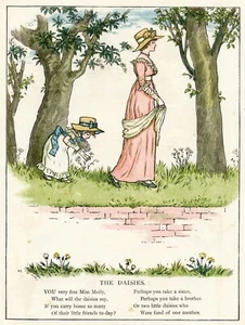 The Daisies - Mother Daughter 1885 Victorian Childrens Poetry color art print - Picture 1 of 6
