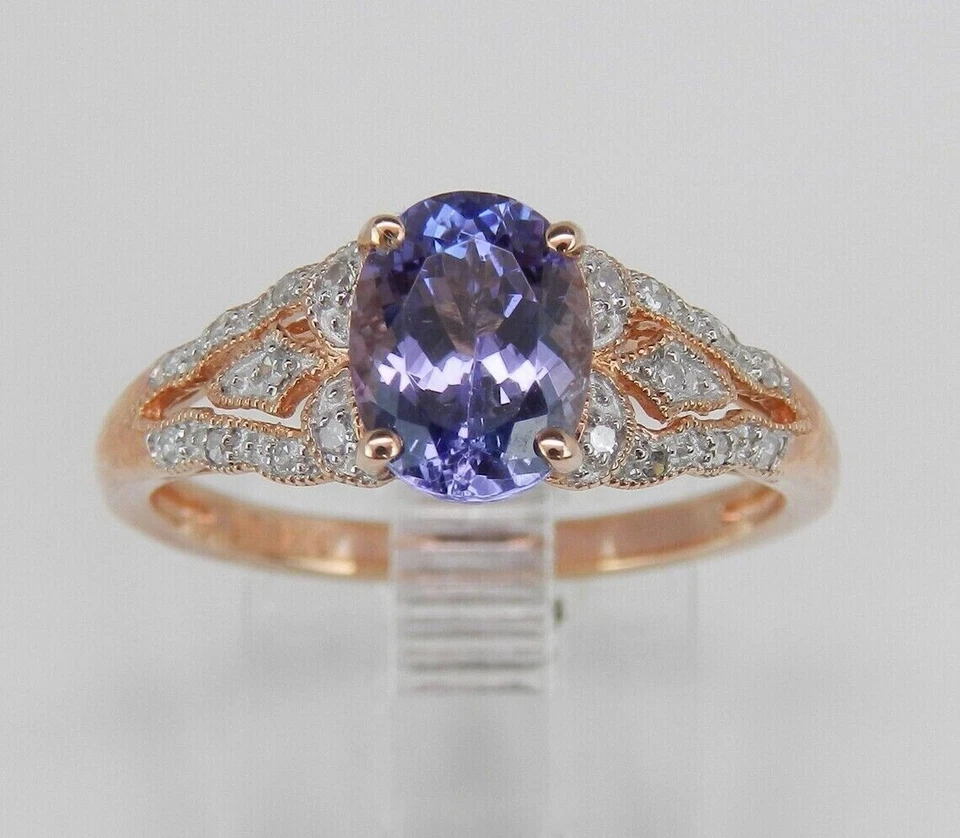 Anel de noivado de tanzanita azul simulado corte oval 2,70 ct folheado a ouro rosa 14k - Imagem 1 de 1