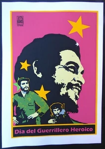 DAY OF HEROIC GUERRILLA / Cuban Silk-screen Mini OSPAAAL Poster with CHE & FIDEL - Picture 1 of 4