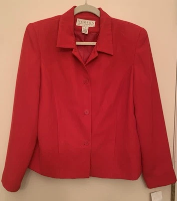 Norton McNaughton Womens Red Lined Single Breast Slit Side Blazer Jacket Sz 8 - Image 1 of 4