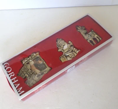 Gorham 3 Polo Norte Placa Plateada Adornos Marco de Fotos Papá Noel Reno Foto 1 de 4