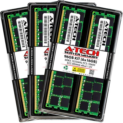 A-Tech 96GB 6x 16GB 4Rx4 PC3-10600R DDR3 1333MHz ECC RDIMM REG Server Memory RAM - Image 1 of 4