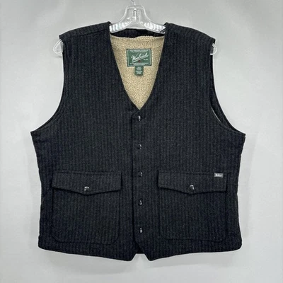 Woolrich Vest Mens XL Black Wool Blend Sherpa Lined Fleece Snap Front Pockets - Image 1 of 4