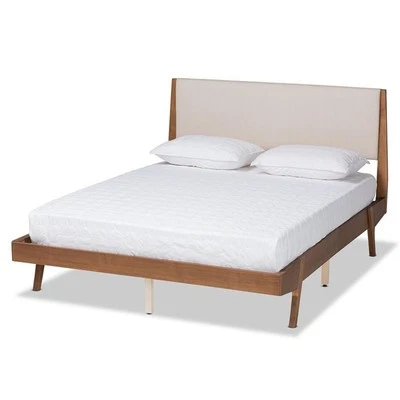 Cama Plataforma Baxton Studio Senna Beige y Marrón Nogal Acabado Madera Queen Size Foto 1 de 4