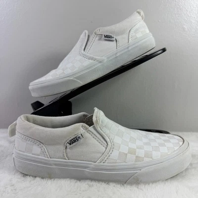 Zapatos sin cordones Vans Checkerboard juveniles blancos de lona talla 3 Foto 1 de 4