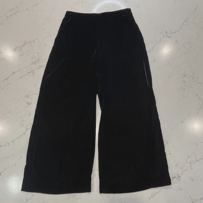 Zara Velvet Wide Leg Pants Womens Medium Black Side Zip Party Classic Pockets - Image 1 of 4