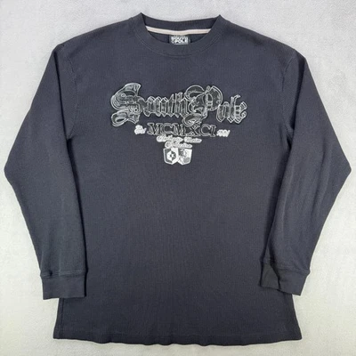 复古 Southpole 衬衫男式 XL 黑色保暖长袖 Y2K 华夫格街头服饰 — 第 1/4 张图片