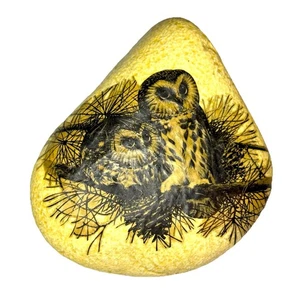 Owl Couple on Rock Felt Bottom Paperweight Trinket Novelty Unique Fast Shipping - Picture 1 of 5