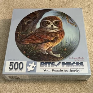 Rompecabezas redondo Bits and Pieces Owl and Chicks 500 piezas 20" nuevo sellado Oleg Gavrilov - Imagen 1 de 6