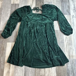 Vestido corto manga larga, verde, grande para mujer - Imagen 1 de 5