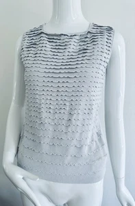 VALENTINO Knit Top Sleeveless Grey Ribbed Frills Sweater Italy🐑 Viscose Size M - Picture 1 of 21