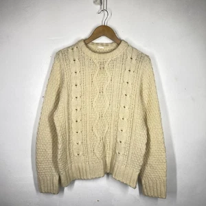 Jersey vintage Aran para mujer *L crema natural *cable de lana tejido a mano Navidad - Imagen 1 de 8