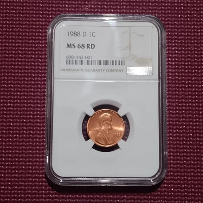 1988 D Lincoln Cent NGC MS68 Bright Red Stunning Luster, PQ Gorgeous coin #G258B - Image 1 of 2