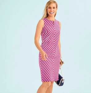 Talbots Damen Etuikleid Größe L rosa weiß Chevron Streifen ärmellos - Bild 1 von 13