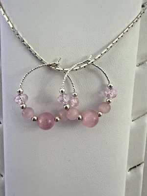 Pendientes de aro Chatoyant rosa esterlina ojo de gato y cristal 20 mm minimalistas Foto 1 de 4