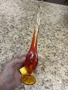 Wikinger 6 Blütenblätter geschwungenes Glas orange Amberina Vase 11" Mid Century Vintage - Bild 1 von 11