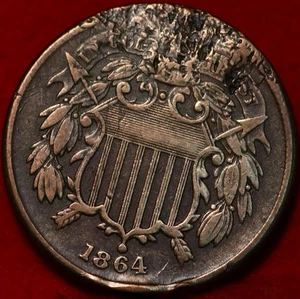 1864 Philadelphia Mint Copper Two Cent Coin - Picture 1 of 2