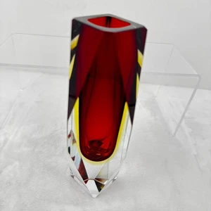 Facettierte Murano Sommerso rot gelb Glas 6,75" Vase von Flavio Poli Italien 1960er - Bild 1 von 18