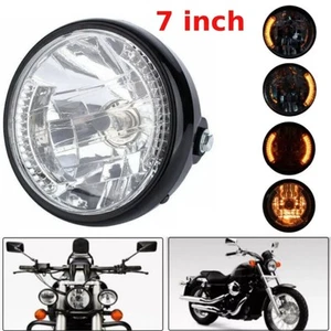 7"Inch Motorcycle LED Headlight Turn Light W/Black Housing Bucket Universal - Foto 1 di 10