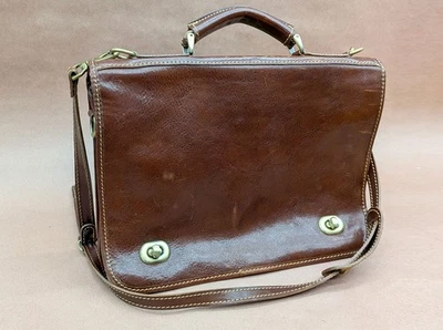 FLOTO Brown Italian Leather Briefcase Laptop Messenger Bag - Image 1 of 4