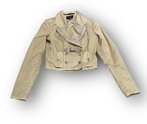 Gaetano Navarra Beige Cropped Jacket Contrast Lapel Double Breasted Sz S 17x17” - Picture 1 of 9