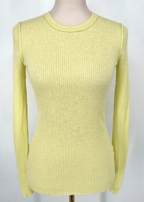 Suéter NSF Mujer Talla S Amarillo 100% Cachemira Manga Larga Cosido Acanalado Transparente Foto 1 de 4