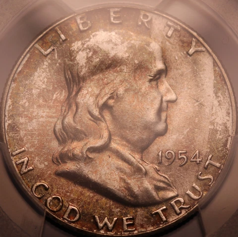 1954 50C Franklin Half Dollar PCGS MS63 Toned Cover