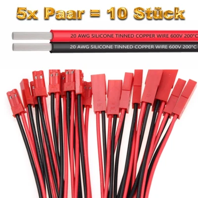 5 Paar JST BEC Original Stecker Buchse 150mm 15cm Kabel ESC RC Lipo Akku 20AWG - Bild 1 von 4