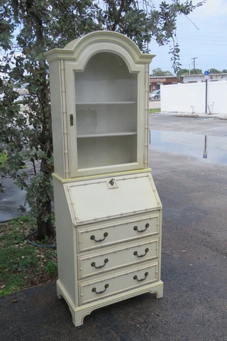 Jasper Hollywood Regency Faux Bamboo Painted Distressed Tall Secretary Desk 4877 Cover