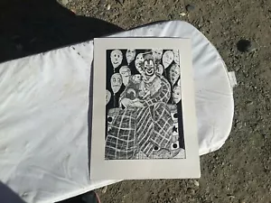 Vintage California Prison Art Dog Clown Balloons Sketch Drawing Picture Decor - Picture 1 of 7