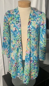LILLY PULITZER Large Women's Open Front Polyester Cover Up Blue Multi Print - Picture 1 of 4