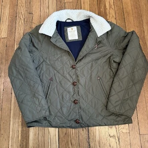 US Polo Assn GREEN Quilted Jacket Insulated Coat Sherpa Collar Logo Womens XL - Picture 1 of 8