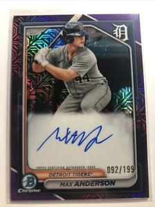 Max Anderson 2024 Bowman Chrome RC AUTO PURPLE MOJO REFRACTOR TIGERS /199 - Bild 1 von 2