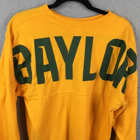 Baylor Bears Shirt Mens Medium Gold Green Spell Out Long Sleeve 100% Cotton Cover