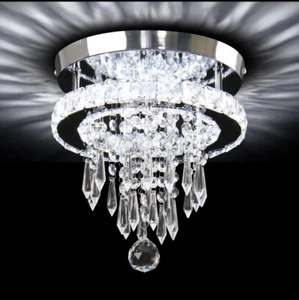 Crystal Flush Mount Chandelier LED Ceiling Light-Modern Luxury Fixture For Hallw - Picture 1 of 6